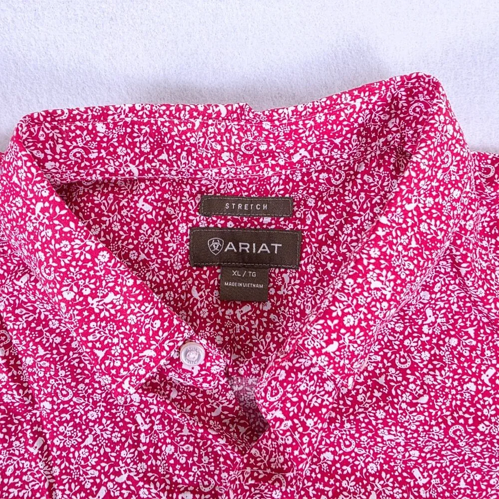 Ariat Red Floral Print Casual Button-Down Shirt - Picture 3 of 9